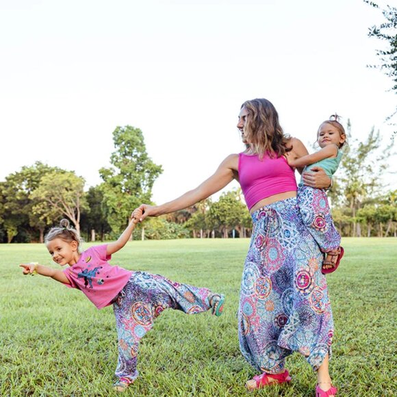 Grab Bag Kids Cotton Unisex Drawstring Elastic Waist Pockets Boho Travel Pants - Picture 3 of 7